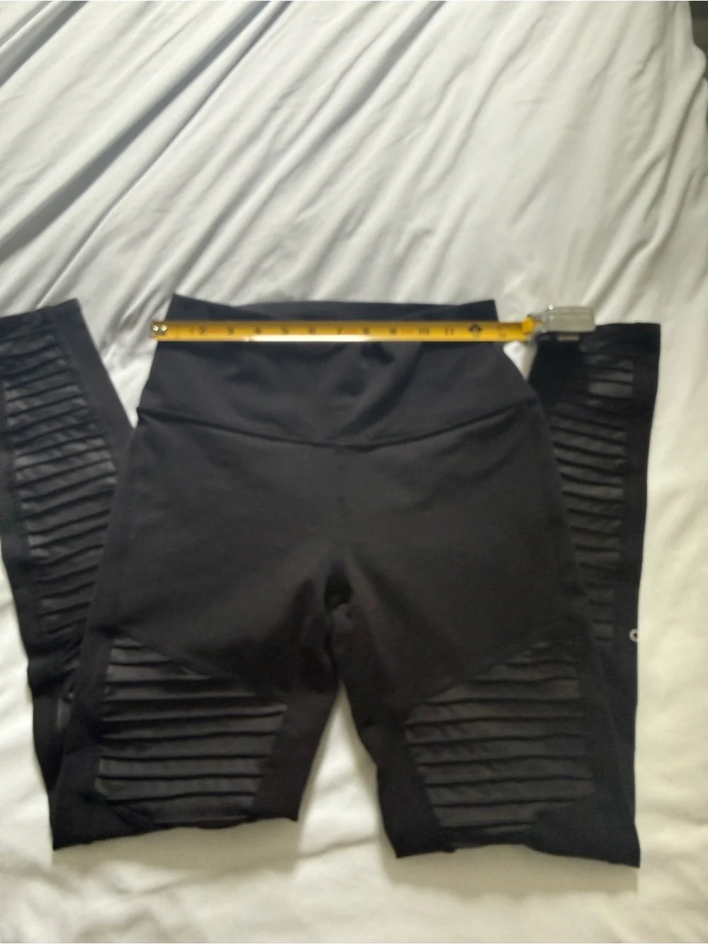 ALO Yoga Black Moto Ribbed-Panel Leggings